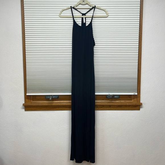 Fabletics Neema Black Comfy Stretch Cotton Draped Racerback Maxi Dress - Picture 3 of 10